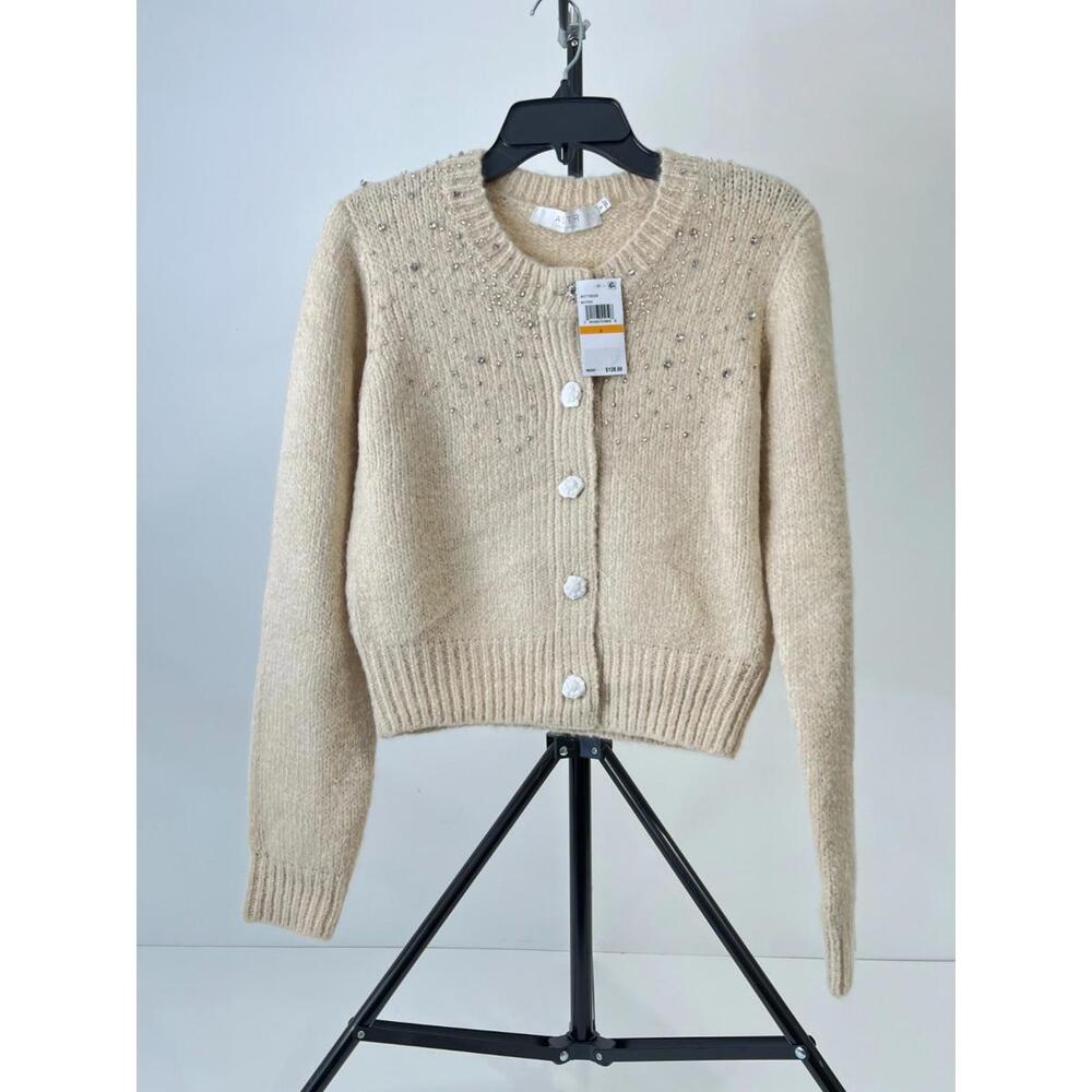 Astr the Label Sigourney Crewneck Cardigan Sweater, Size S